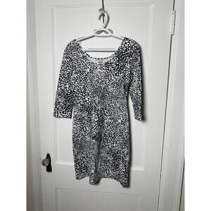 Persifor Black White Stretch Knit Mini Length 3/4 Sheath Dress USA Women's Small